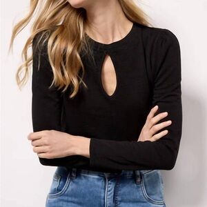 Nation LTD Dania Top M Black Pima Cotton Keyhole Long Sleeve Luxury Tee